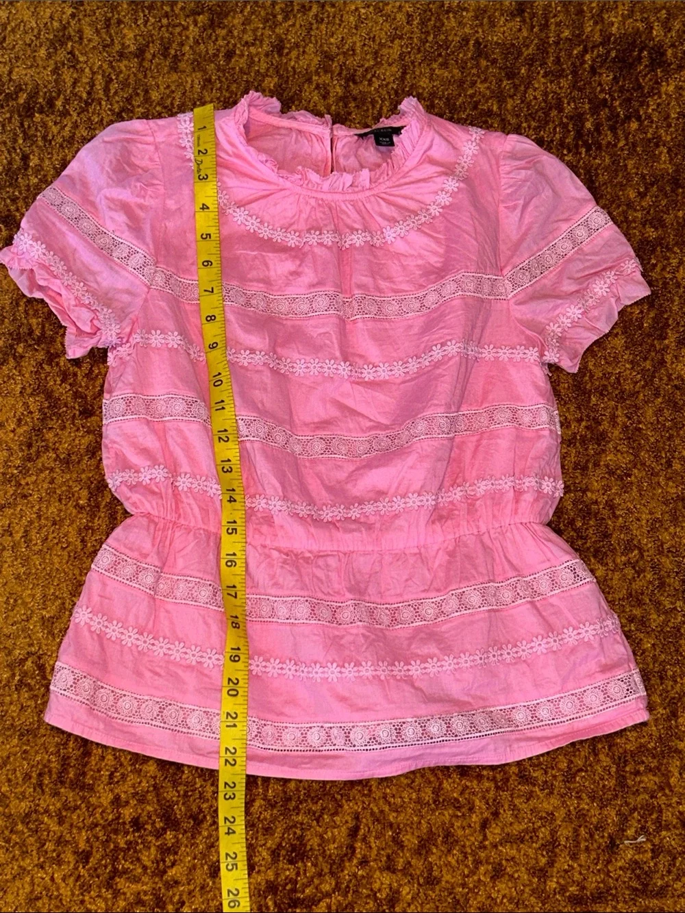 J. Crew Pink Embroidered Short-Sleeve Peplum Top